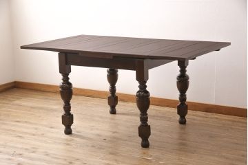 アンティーク家具　イギリスアンティーク　オーク材　ドローリーフテーブル(エクステンションテーブル、ダイニングテーブル)(R-049667)
