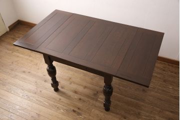 アンティーク家具　イギリスアンティーク　オーク材　ドローリーフテーブル(エクステンションテーブル、ダイニングテーブル)(R-049667)