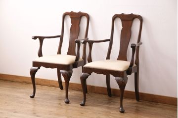 中古　アメリカ輸入家具　Stickley(スティックレー、スティックレイ)　マホガニー材製の高級感あふれるアームチェア2脚セット(椅子、サロンチェア、ダイニングチェア)(R-049681)