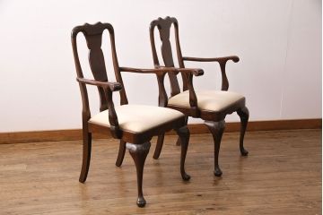中古　アメリカ輸入家具　Stickley(スティックレー、スティックレイ)　マホガニー材製の高級感あふれるアームチェア2脚セット(椅子、サロンチェア、ダイニングチェア)(R-049681)