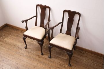 中古　アメリカ輸入家具　Stickley(スティックレー、スティックレイ)　マホガニー材製の高級感あふれるアームチェア2脚セット(椅子、サロンチェア、ダイニングチェア)(R-049681)