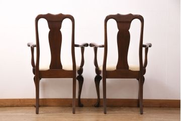 中古　アメリカ輸入家具　Stickley(スティックレー、スティックレイ)　マホガニー材製の高級感あふれるアームチェア2脚セット(椅子、サロンチェア、ダイニングチェア)(R-049681)