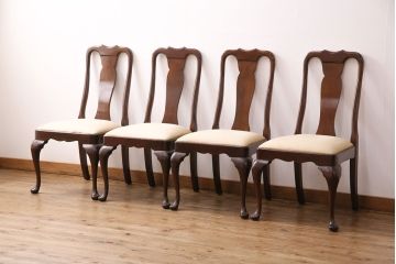 中古　アメリカ輸入家具　Stickley(スティックレー、スティックレイ)　マホガニー材製の高級感あふれるダイニングチェア4脚セット(椅子、サロンチェア)(R-049683)