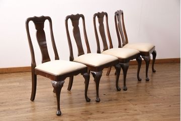 中古　アメリカ輸入家具　Stickley(スティックレー、スティックレイ)　マホガニー材製の高級感あふれるダイニングチェア4脚セット(椅子、サロンチェア)(R-049683)