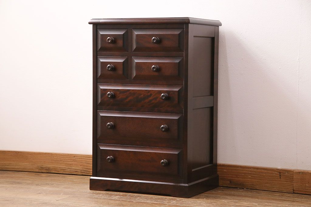 中古　美品　北海道民芸家具　コンパクトサイズが嬉しい!落ち着きある大人の空間づくりにおすすめのサイドチェスト(引き出し、小物収納)(R-049684)