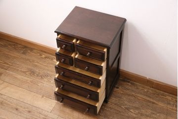 中古　美品　北海道民芸家具　コンパクトサイズが嬉しい!落ち着きある大人の空間づくりにおすすめのサイドチェスト(引き出し、小物収納)(R-049684)