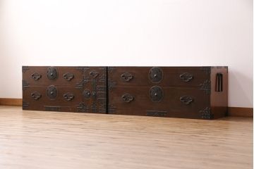 中古　民芸家具　和モダンな空間におすすめ!前面栗材製の整理箪笥(チェスト、衣装タンス、引き出し、収納箪笥)(R-049686)