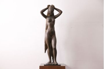 小森邦夫作「ヴエール」　裸婦像　彫刻　銅像(ブロンズ、在銘作家物)(R-049701)