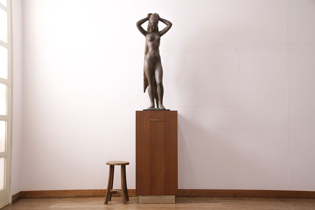 小森邦夫作「ヴエール」　裸婦像　彫刻　銅像(ブロンズ、在銘作家物)(R-049701)