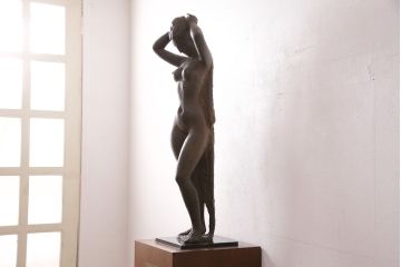 小森邦夫作「ヴエール」　裸婦像　彫刻　銅像(ブロンズ、在銘作家物)(R-049701)