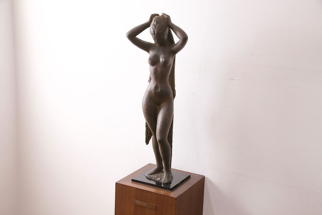 小森邦夫作「ヴエール」　裸婦像　彫刻　銅像(ブロンズ、在銘作家物)(R-049701)