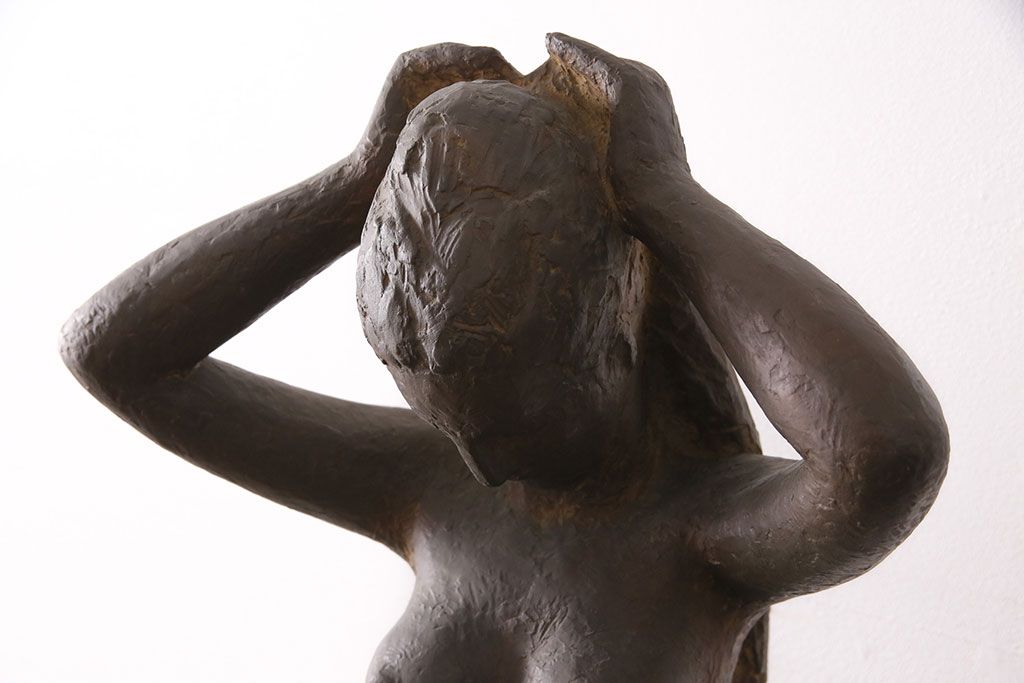 小森邦夫作「ヴエール」　裸婦像　彫刻　銅像(ブロンズ、在銘作家物)(R-049701)