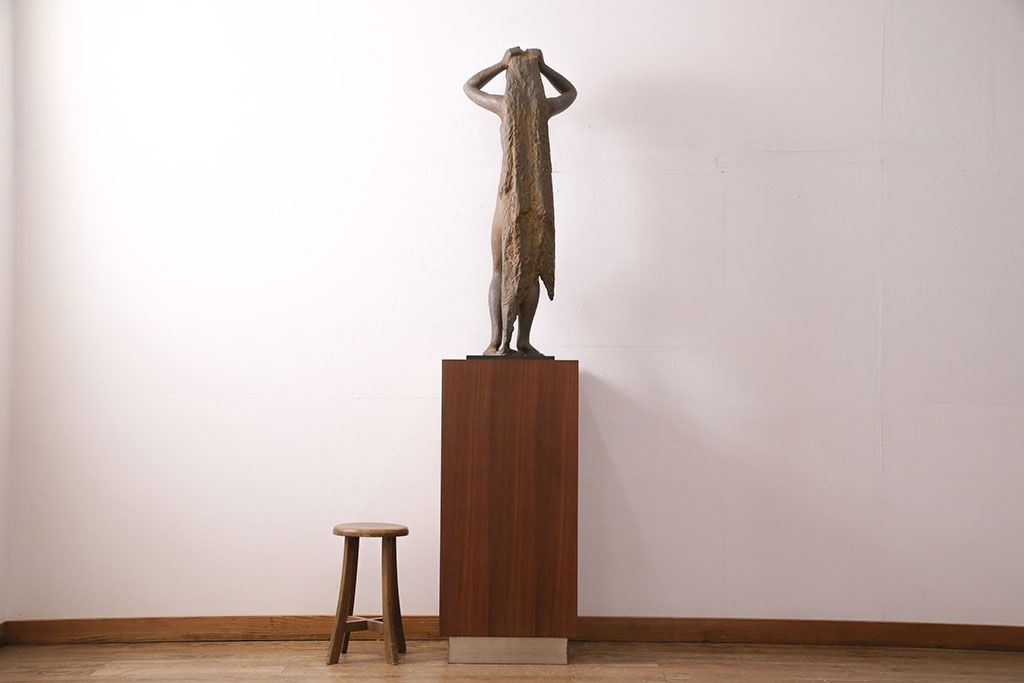 小森邦夫作「ヴエール」　裸婦像　彫刻　銅像(ブロンズ、在銘作家物)(R-049701)