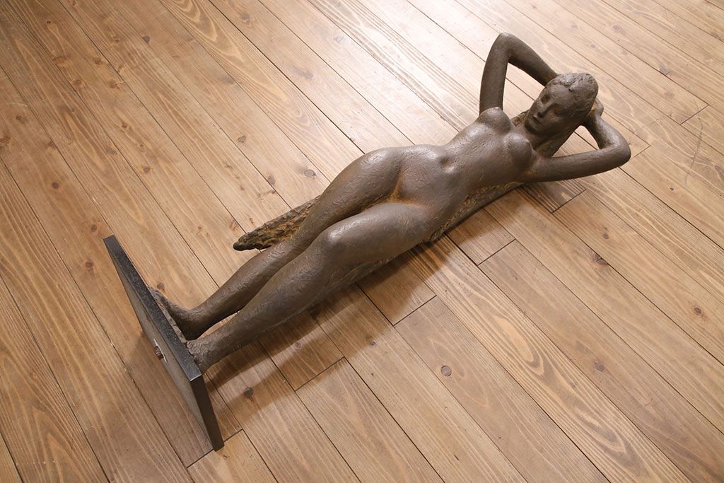 小森邦夫作「ヴエール」　裸婦像　彫刻　銅像(ブロンズ、在銘作家物)(R-049701)