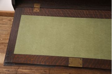 イギリスアンティーク　オーク材　ジャコビアン様式の凝った作りが魅力!レザートップ天板が贅沢なライティングビューロー(簿記机、在宅ワーク、在宅用デスク)(R-049705)