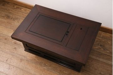 ヴィンテージ雑貨　美品　昭和中期　唐木材　赤みがかった落ち着きある色合いが高級感漂う関西火鉢(長火鉢、囲炉裏、手あぶり、ビンテージ)(R-049724)