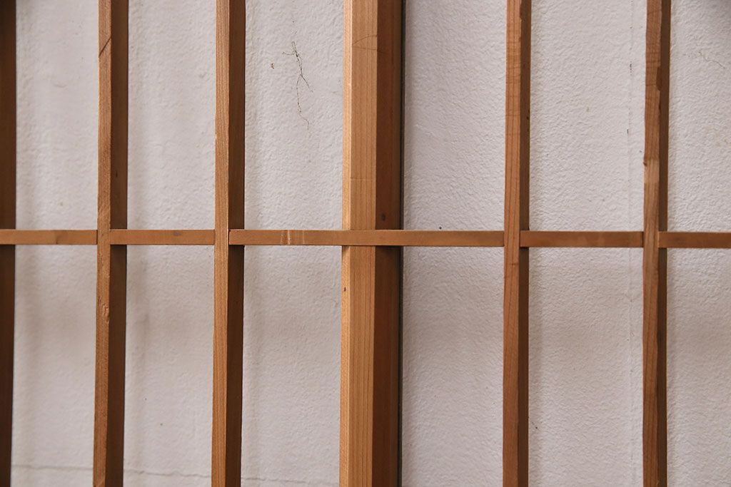アンティーク建具　ガラス入り格子戸4枚セット(引き戸、窓、ガラス戸)(R-049739)