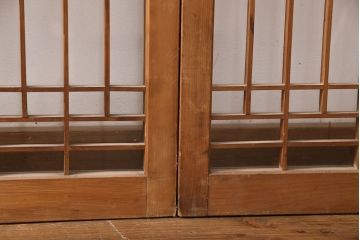 アンティーク建具　ガラス入り格子戸4枚セット(引き戸、窓、ガラス戸)(R-049739)