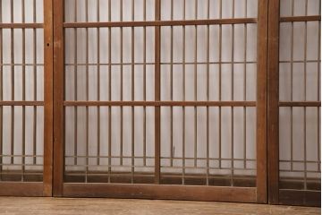 アンティーク建具　ガラス入り格子戸4枚セット(引き戸、窓、ガラス戸)(R-049739)