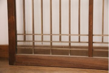 アンティーク建具　ガラス入り格子戸4枚セット(引き戸、窓、ガラス戸)(R-049739)