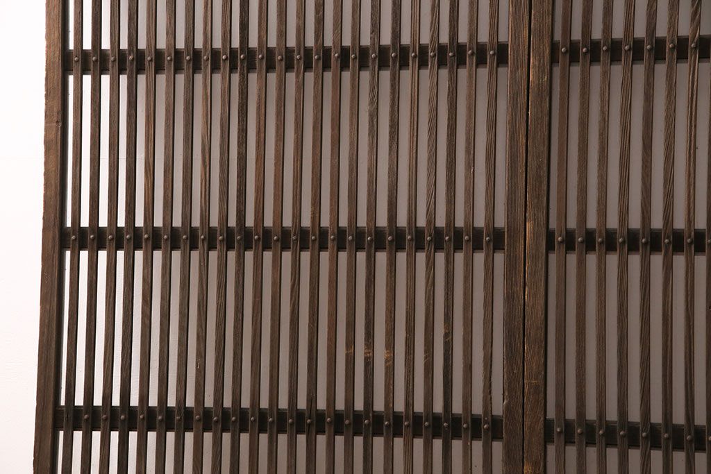 アンティーク建具　和製アンティーク　ガラス入り格子戸2枚セット(引き戸、玄関戸、建具)(R-049740)