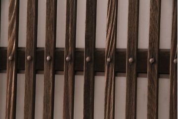 アンティーク建具　和製アンティーク　ガラス入り格子戸2枚セット(引き戸、玄関戸、建具)(R-049740)