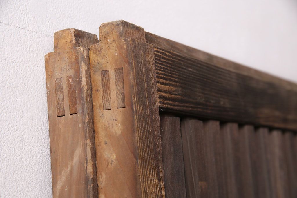 アンティーク建具　和製アンティーク　ガラス入り格子戸2枚セット(引き戸、玄関戸、建具)(R-049740)