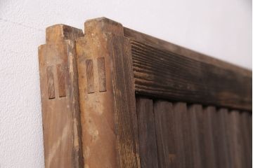 アンティーク建具　和製アンティーク　ガラス入り格子戸2枚セット(引き戸、玄関戸、建具)(R-049740)