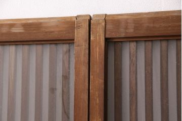 アンティーク建具　和製アンティーク　ガラス入り格子戸2枚セット(引き戸、玄関戸、建具)(R-049740)