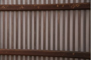 アンティーク建具　和製アンティーク　ガラス入り格子戸2枚セット(引き戸、玄関戸、建具)(R-049740)