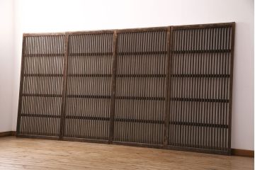 アンティーク建具　和製アンティーク　ガラス入り格子戸4枚セット(引き戸、建具)(R-049741)