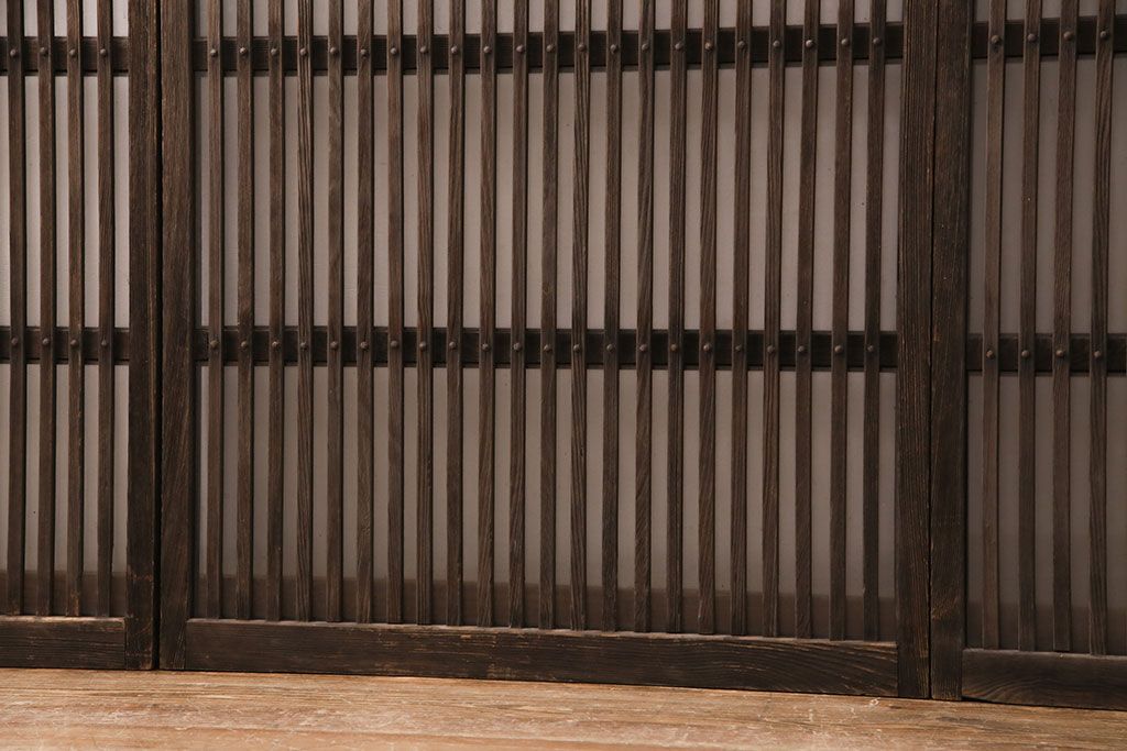アンティーク建具　和製アンティーク　ガラス入り格子戸4枚セット(引き戸、建具)(R-049741)
