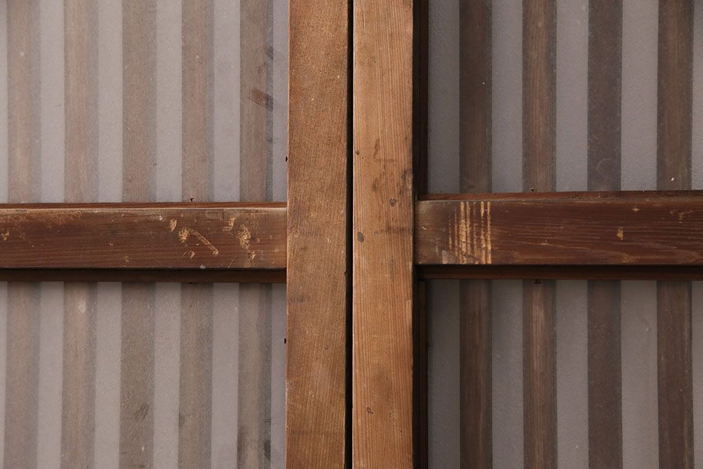 アンティーク建具　和製アンティーク　ガラス入り格子戸4枚セット(引き戸、建具)(R-049741)