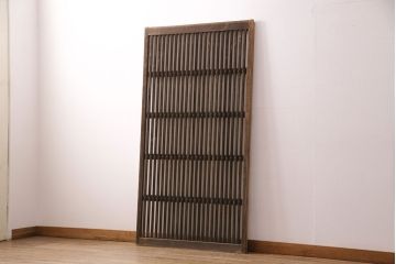 アンティーク建具　和製アンティーク　ガラス入り格子戸1枚(引き戸、玄関戸、建具)(R-049742)