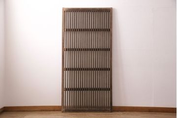 アンティーク建具　和製アンティーク　ガラス入り格子戸1枚(引き戸、玄関戸、建具)(R-049743)