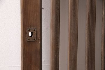 アンティーク建具　和製アンティーク　ガラス入り格子戸1枚(引き戸、玄関戸、建具)(R-049743)