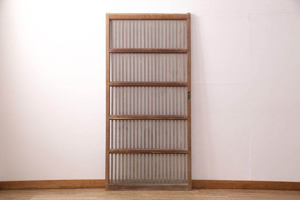 アンティーク建具　和製アンティーク　ガラス入り格子戸1枚(引き戸、玄関戸、建具)(R-049743)