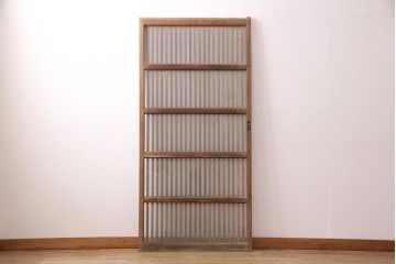 アンティーク建具　和製アンティーク　ガラス入り格子戸1枚(引き戸、玄関戸、建具)(R-049743)