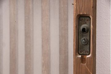 アンティーク建具　和製アンティーク　ガラス入り格子戸1枚(引き戸、玄関戸、建具)(R-049743)