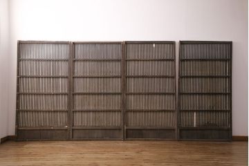 アンティーク建具　大正期　深みを増した木の風合いが味わい深い格子戸4枚セット(引き戸、建具)(R-049744)