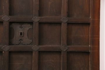 アンティーク建具　明治期　総欅材!　格子蔵戸(引き戸、玄関戸)(R-049745)