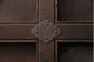 アンティーク建具　明治期　総欅材!　格子蔵戸(引き戸、玄関戸)(R-049745)
