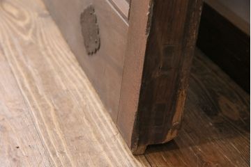 アンティーク建具　明治期　総欅材!　格子蔵戸(引き戸、玄関戸)(R-049745)
