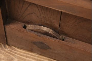アンティーク建具　明治期　総欅材!　格子蔵戸(引き戸、玄関戸)(R-049745)