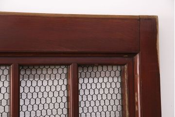 アンティーク建具　明治期　ヒノキ材　細かな格子がおしゃれな蔵戸(きつね格子、狐格子、格子入り蔵戸、引き戸、玄関戸、格子戸、マス目、升目)(R-049747)