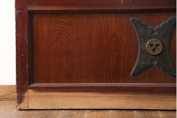 アンティーク建具　明治期　ヒノキ材　細かな格子がおしゃれな蔵戸(きつね格子、狐格子、格子入り蔵戸、引き戸、玄関戸、格子戸、マス目、升目)(R-049747)