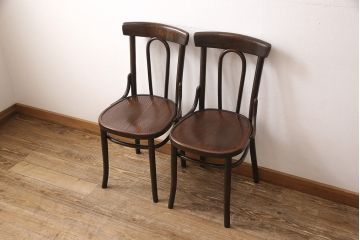 イギリスアンティーク　ベントウッドチェア2脚セット(椅子、ダイニングチェア、板座チェア)(R-049755)