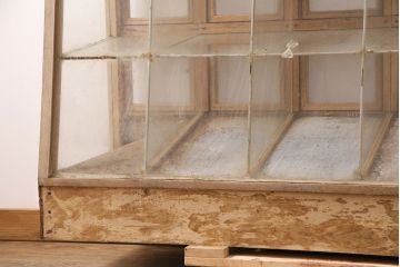 和製アンティーク　ナラ材　マス目タイプのレトロなガラスケース(ショーケース、陳列棚、店舗什器)(R-049763)
