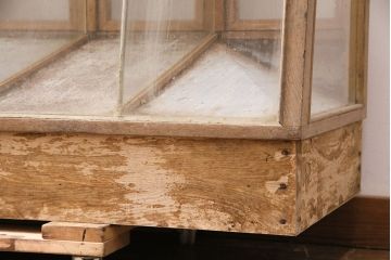 和製アンティーク　ナラ材　マス目タイプのレトロなガラスケース(ショーケース、陳列棚、店舗什器)(R-049763)