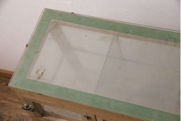 和製アンティーク　ナラ材　マス目タイプのレトロなガラスケース(ショーケース、陳列棚、店舗什器)(R-049763)